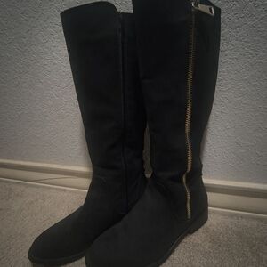 Steve Madden Black Over the Knee Boots with Gold Zipper